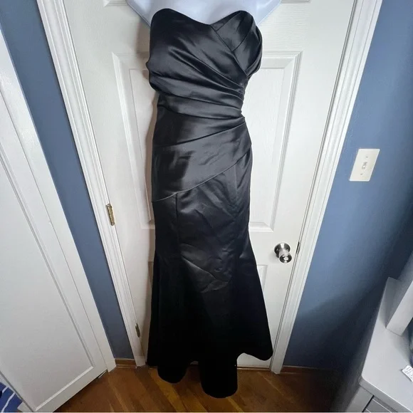 NWOT Bill Levkoff 4 Black Satin Strapless Lace Up Evening Gown Dress S Style 178 - Picture 8 of 16